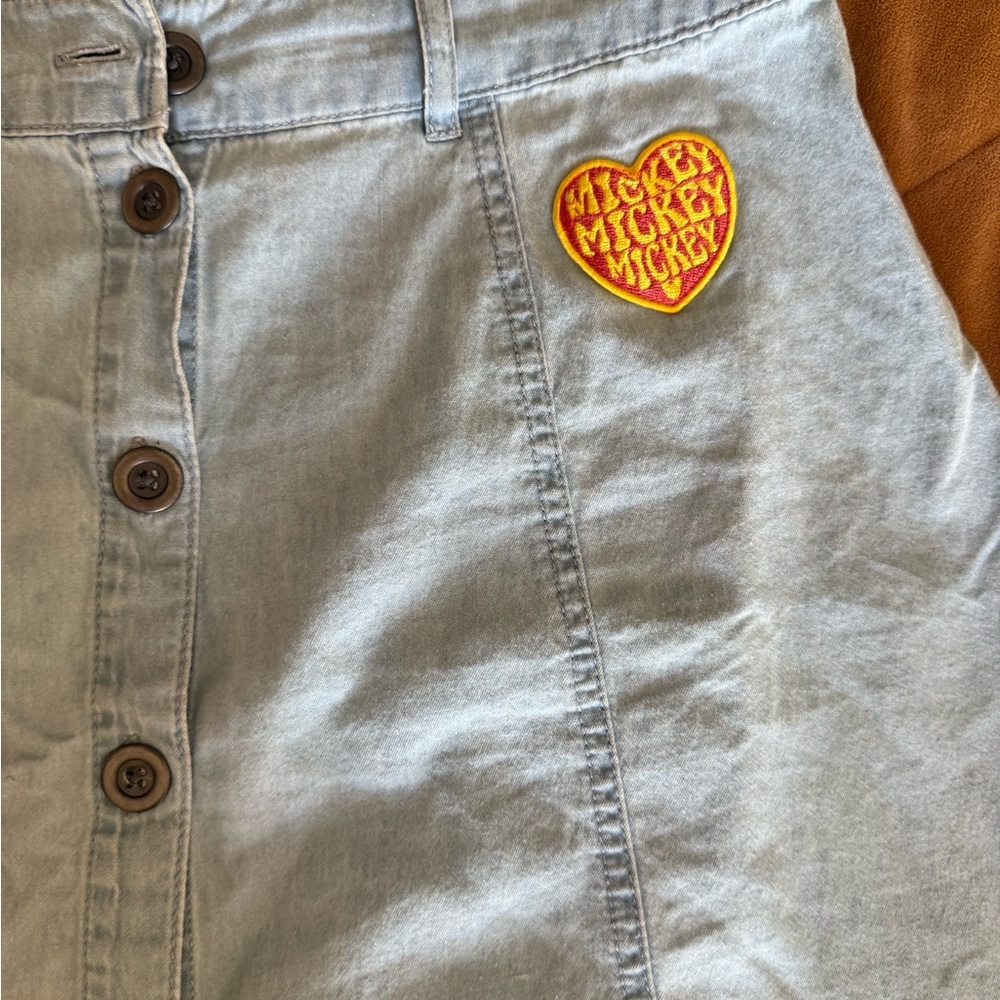 Denim Button-Up Disney Skirt with Embroidered Patches - Picture 3 of 4